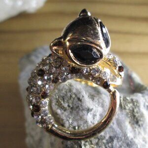 Crystal Gold Tone Adjustable Cat Ring